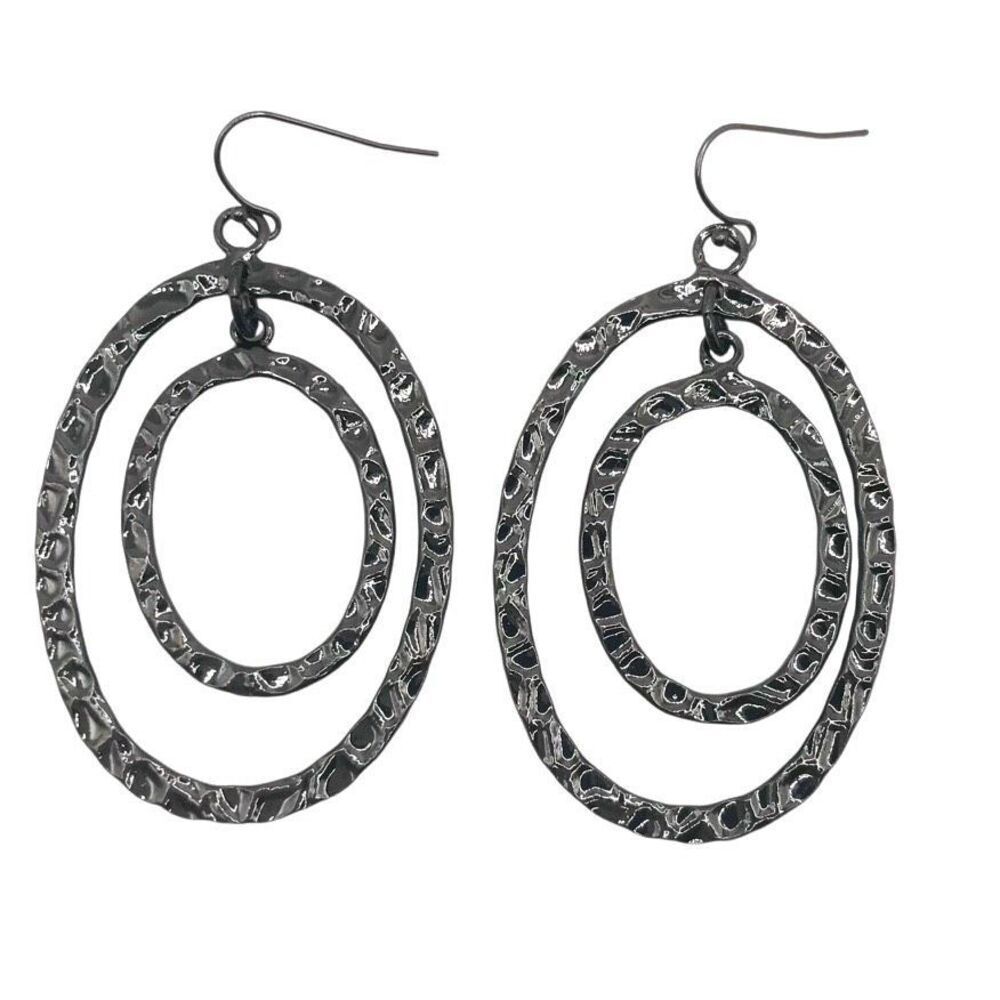 Black Gun Metal Hammered Dangle Hook Earrings